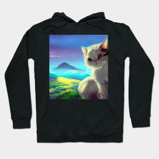 Cute white cat in anime style Hoodie